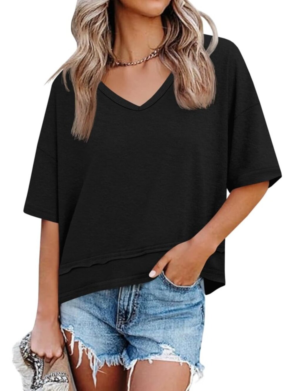 Summer V Neck T-Shirt for Women | Loose Fit Oversized Casual Top, Perfect for